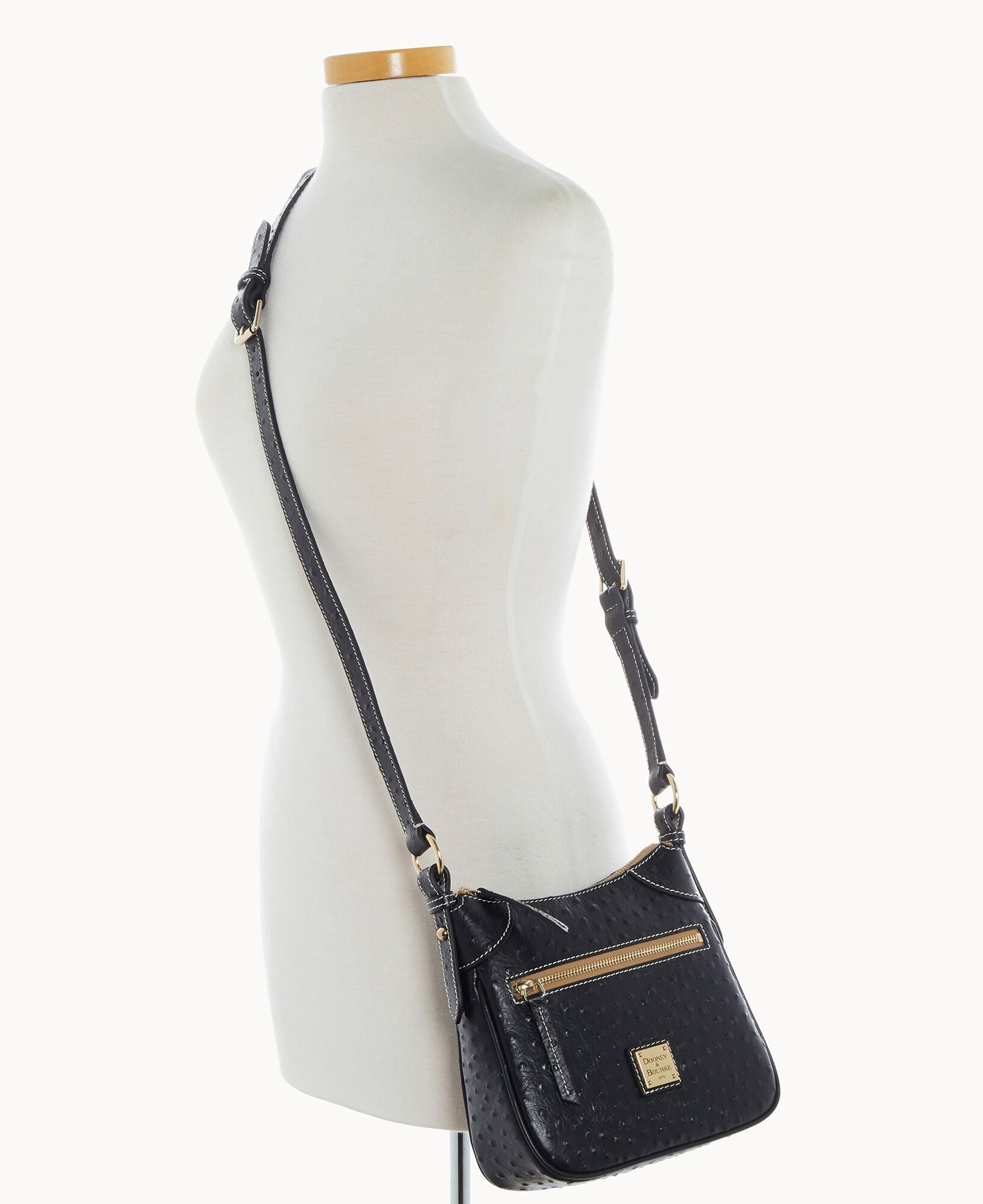 Ostrich Front Zip Crossbody