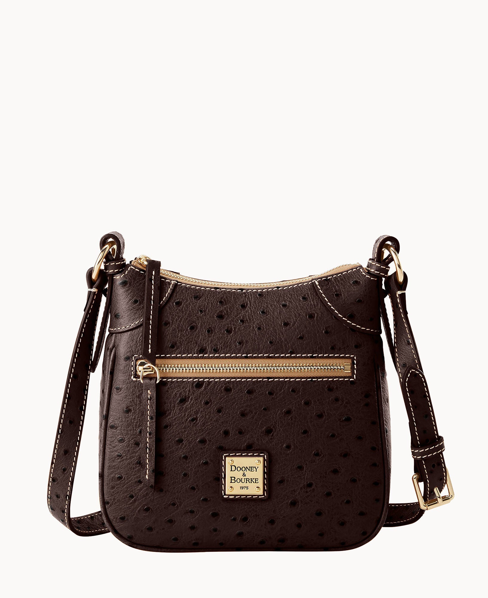 Ostrich Front Zip Crossbody