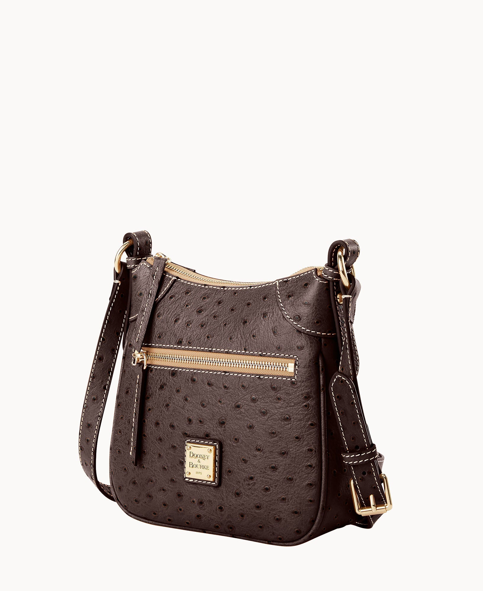 Ostrich Front Zip Crossbody