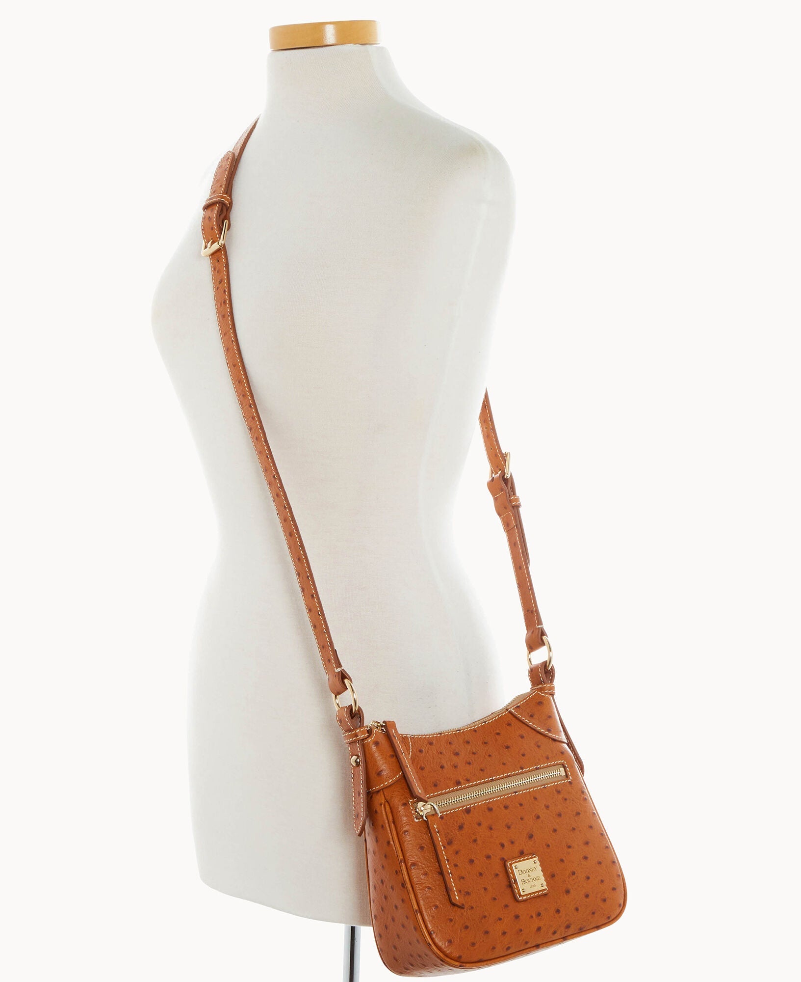 Ostrich Front Zip Crossbody