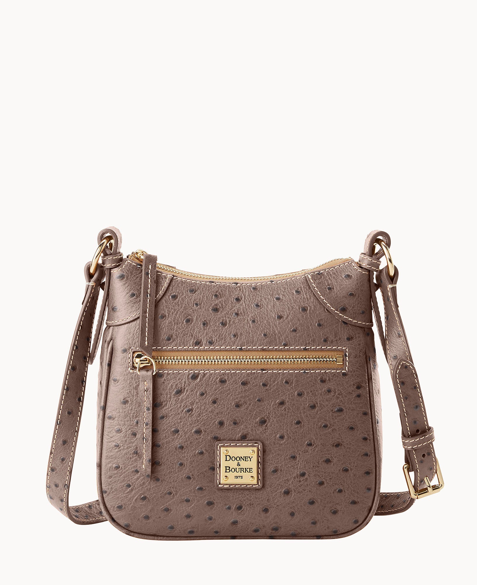 Ostrich Front Zip Crossbody