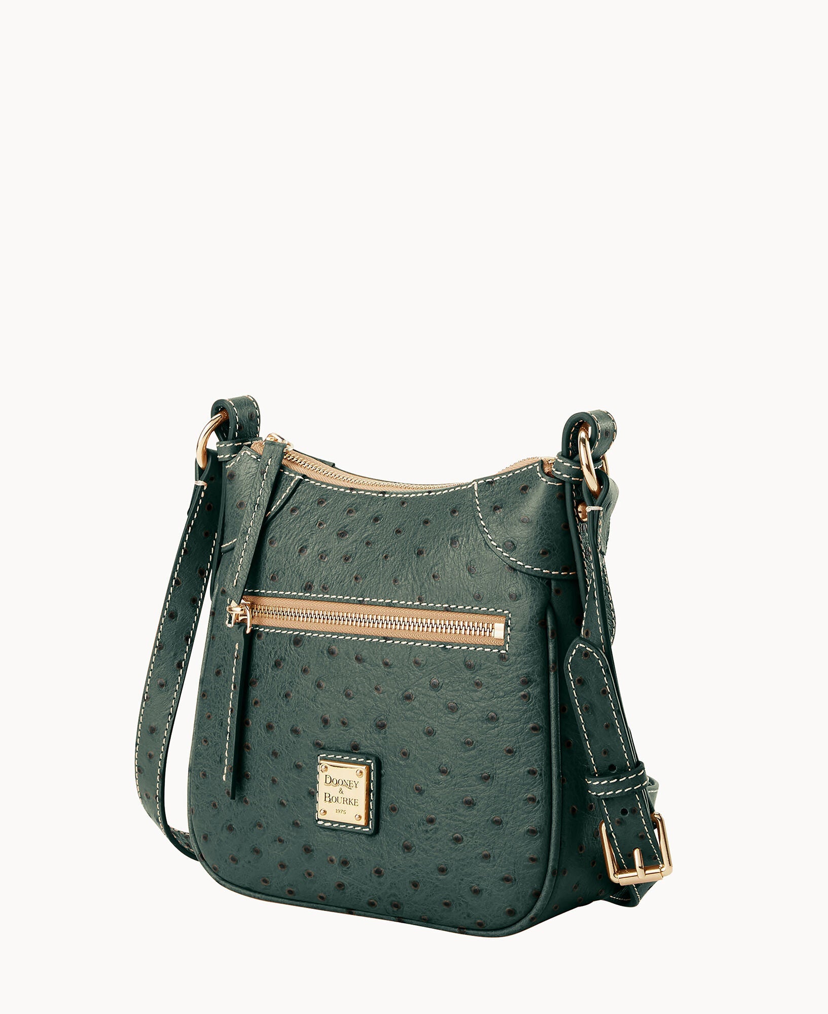 Ostrich Front Zip Crossbody
