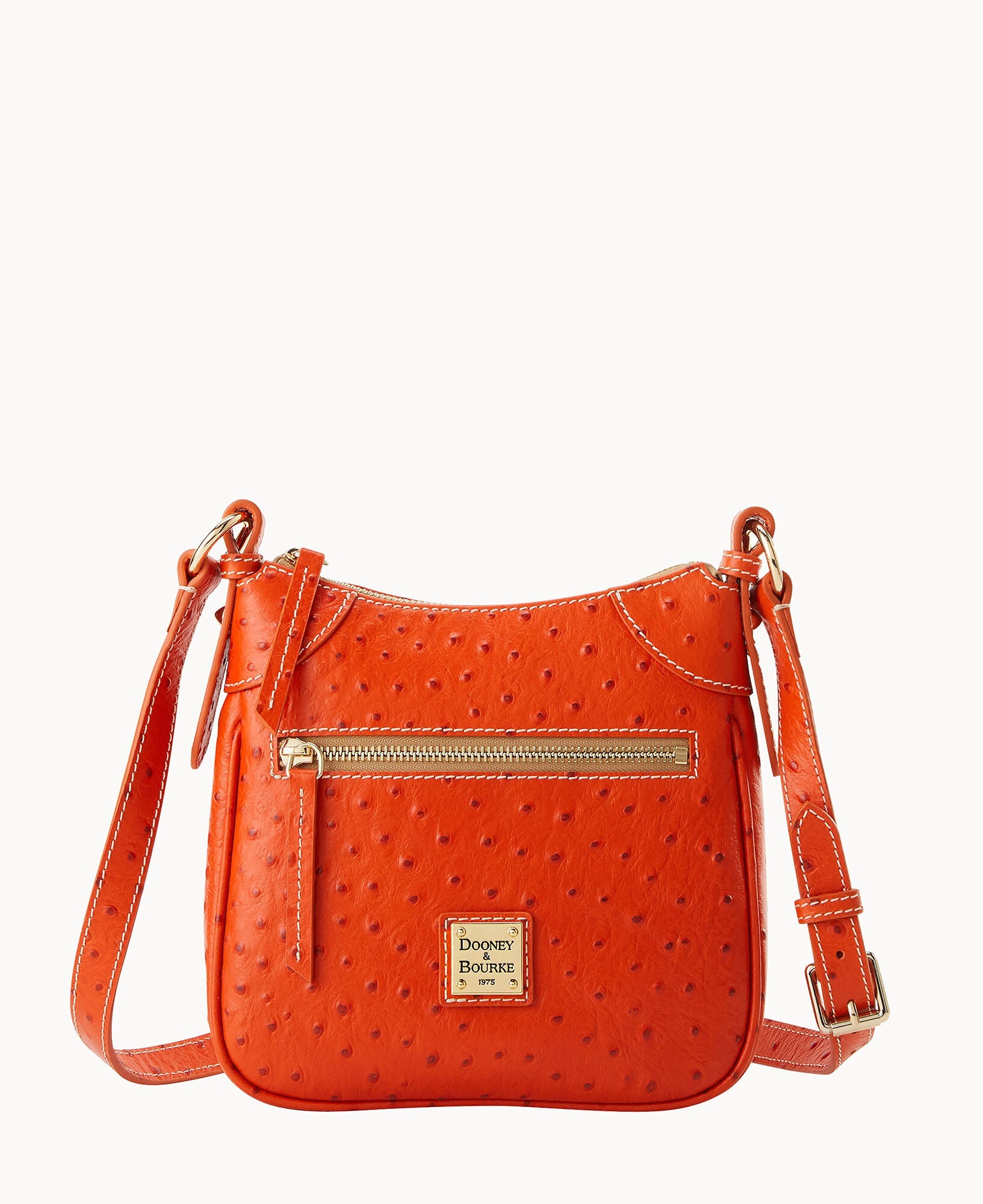 Ostrich Front Zip Crossbody
