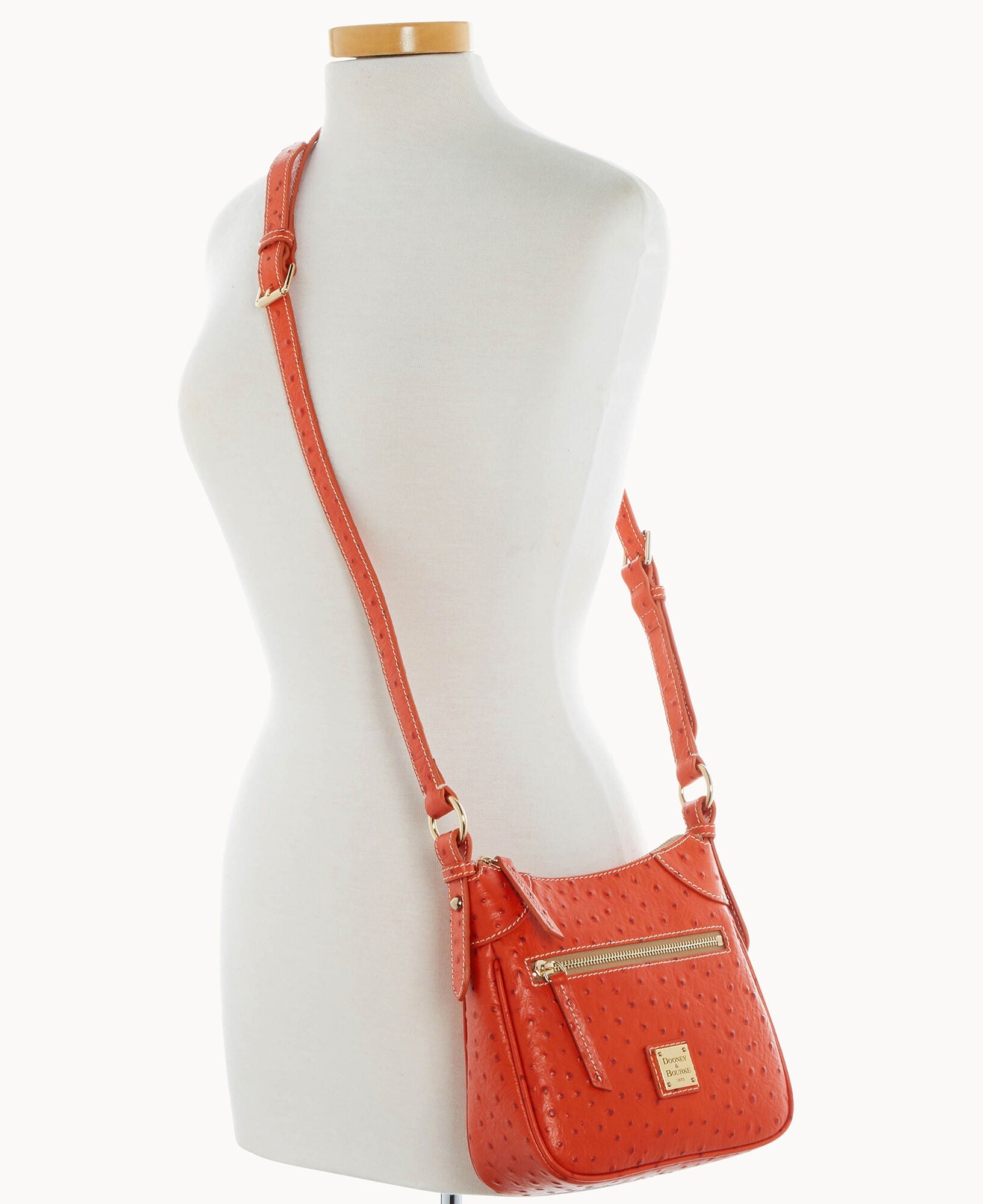 Ostrich Front Zip Crossbody