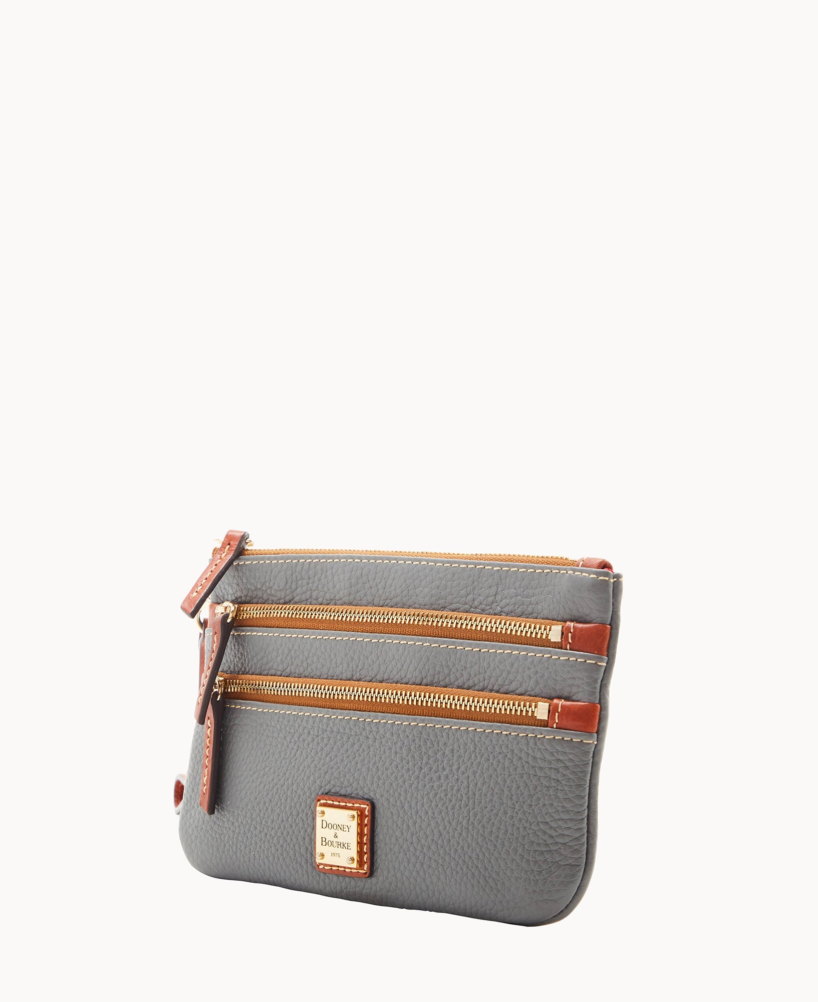 Pebble Grain Triple Zip Wristlet