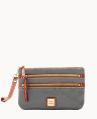 Pebble Grain Triple Zip Wristlet